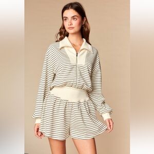 Striped Cream and Black Zip-Front Romper